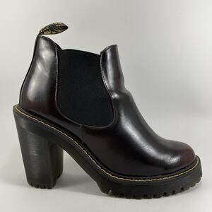 Dr Martens Docs Hurston Heeled Chelsea Boots Womens 9 Acadia Red Leather